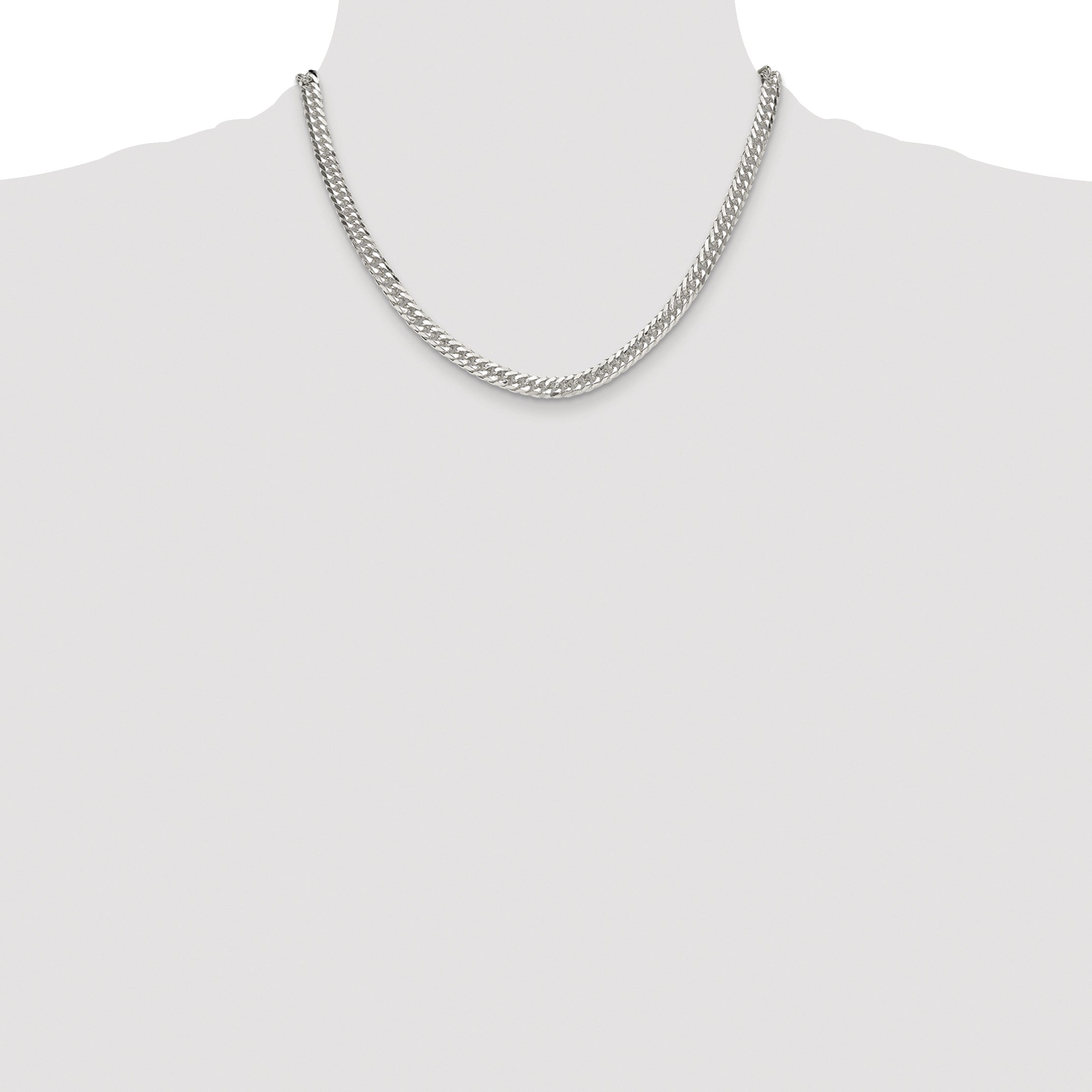 Sterling Silver Rhodium-plated 5.7mm Double Diamond-cut Curb Chain