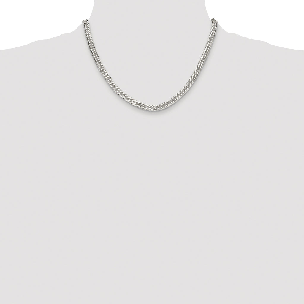Sterling Silver Rhodium-plated 5.7mm Double Diamond-cut Curb Chain