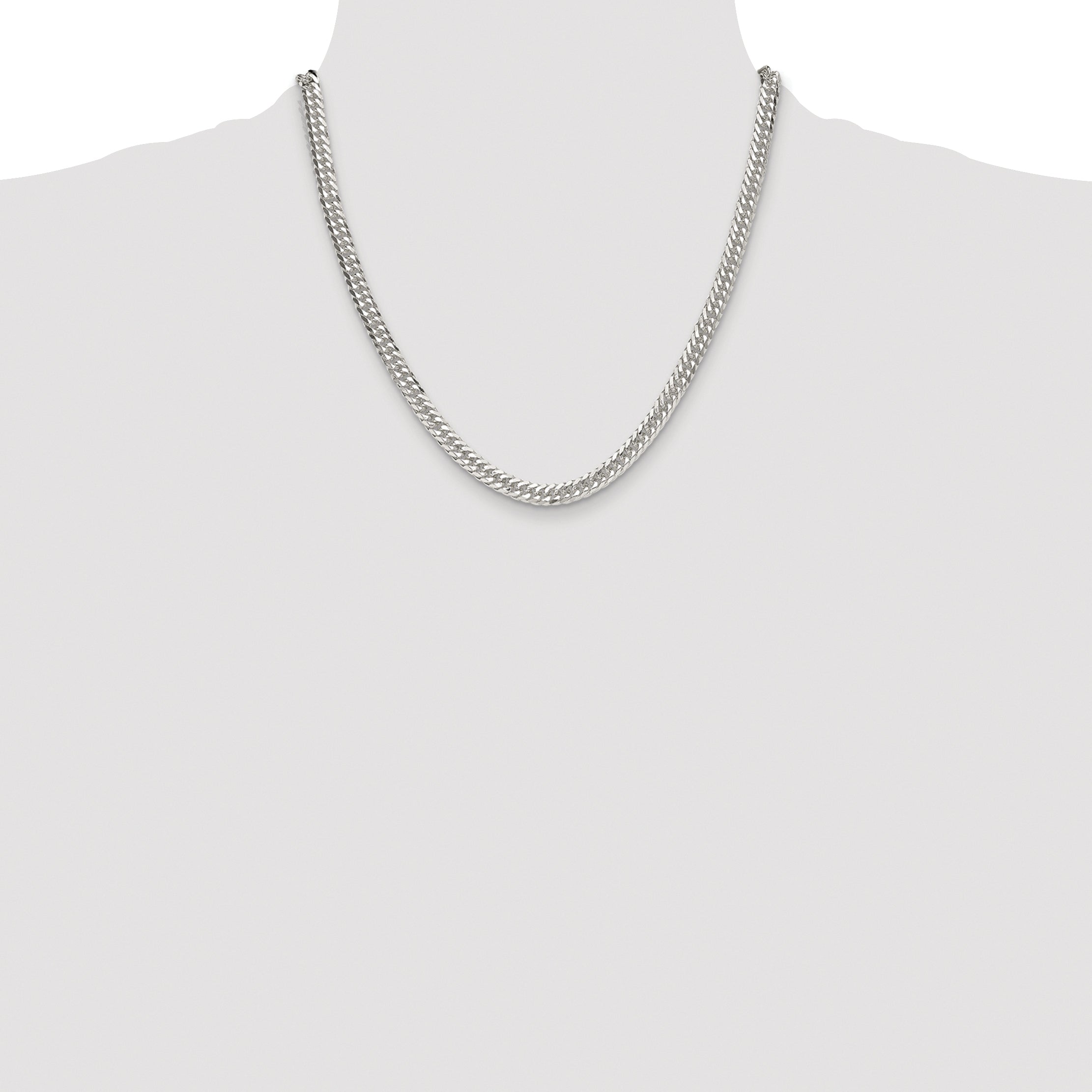 Sterling Silver Rhodium-plated 5.7mm Double Diamond-cut Curb Chain