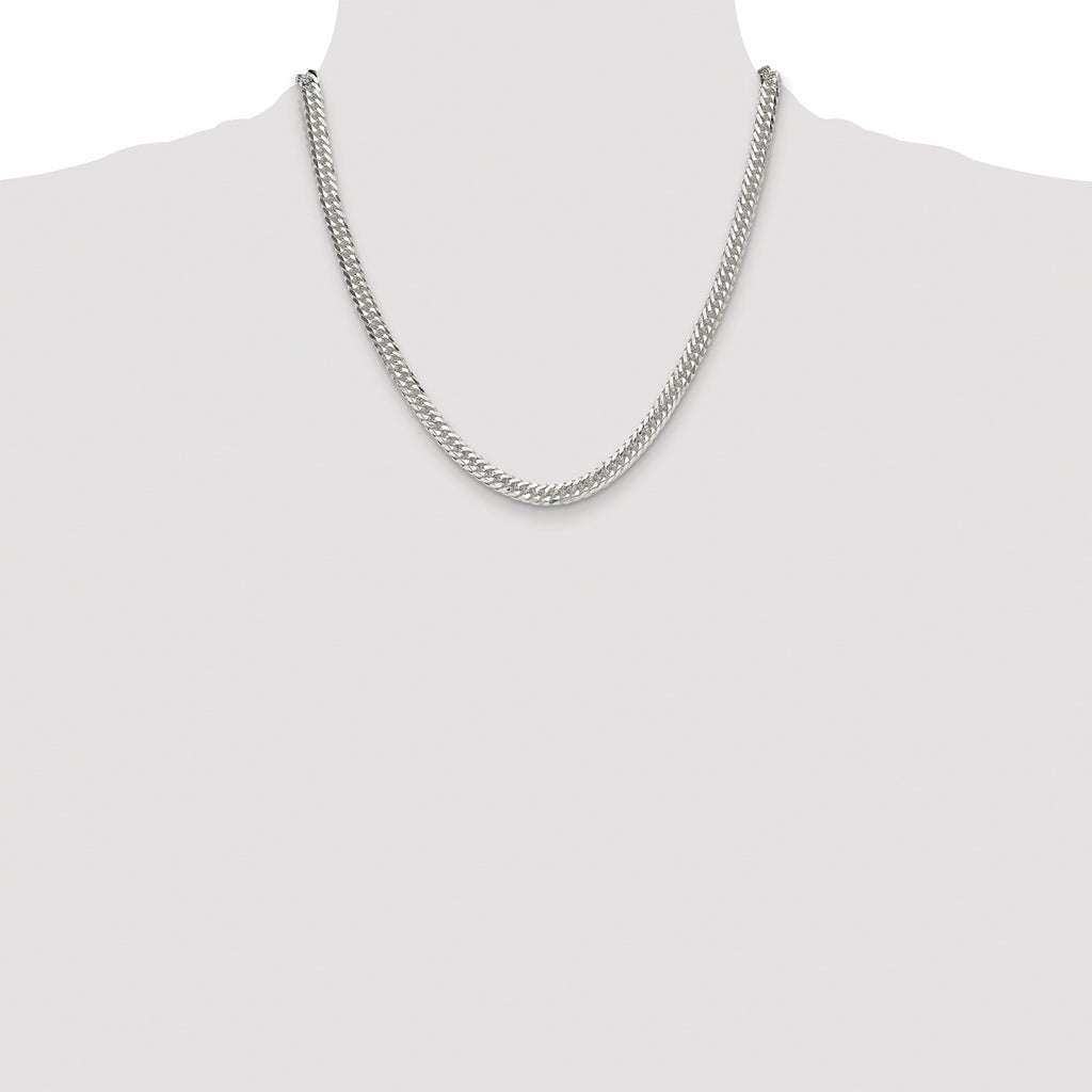 Sterling Silver Rhodium-plated 5.7mm Double Diamond-cut Curb Chain