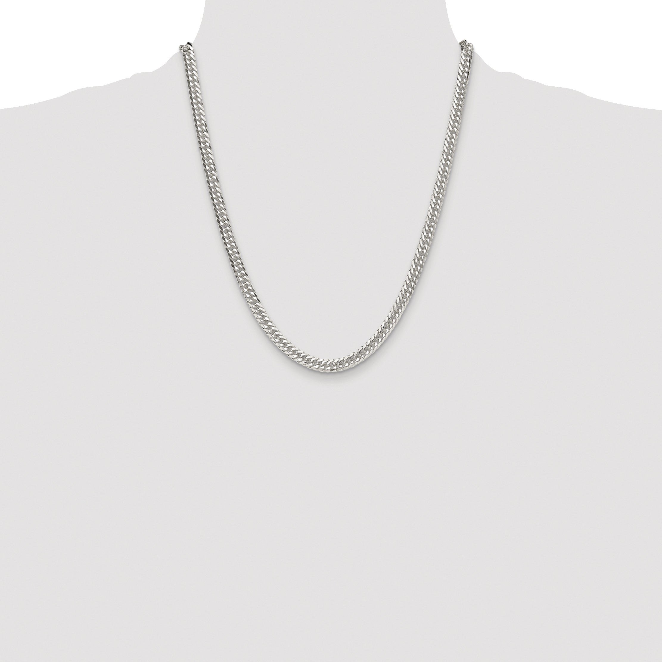 Sterling Silver Rhodium-plated 5.7mm Double Diamond-cut Curb Chain