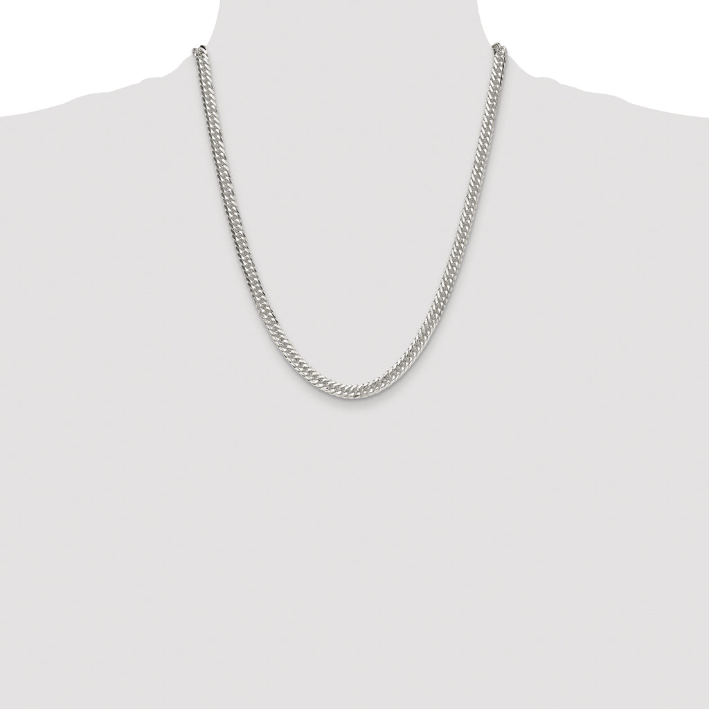 Sterling Silver Rhodium-plated 5.7mm Double Diamond-cut Curb Chain