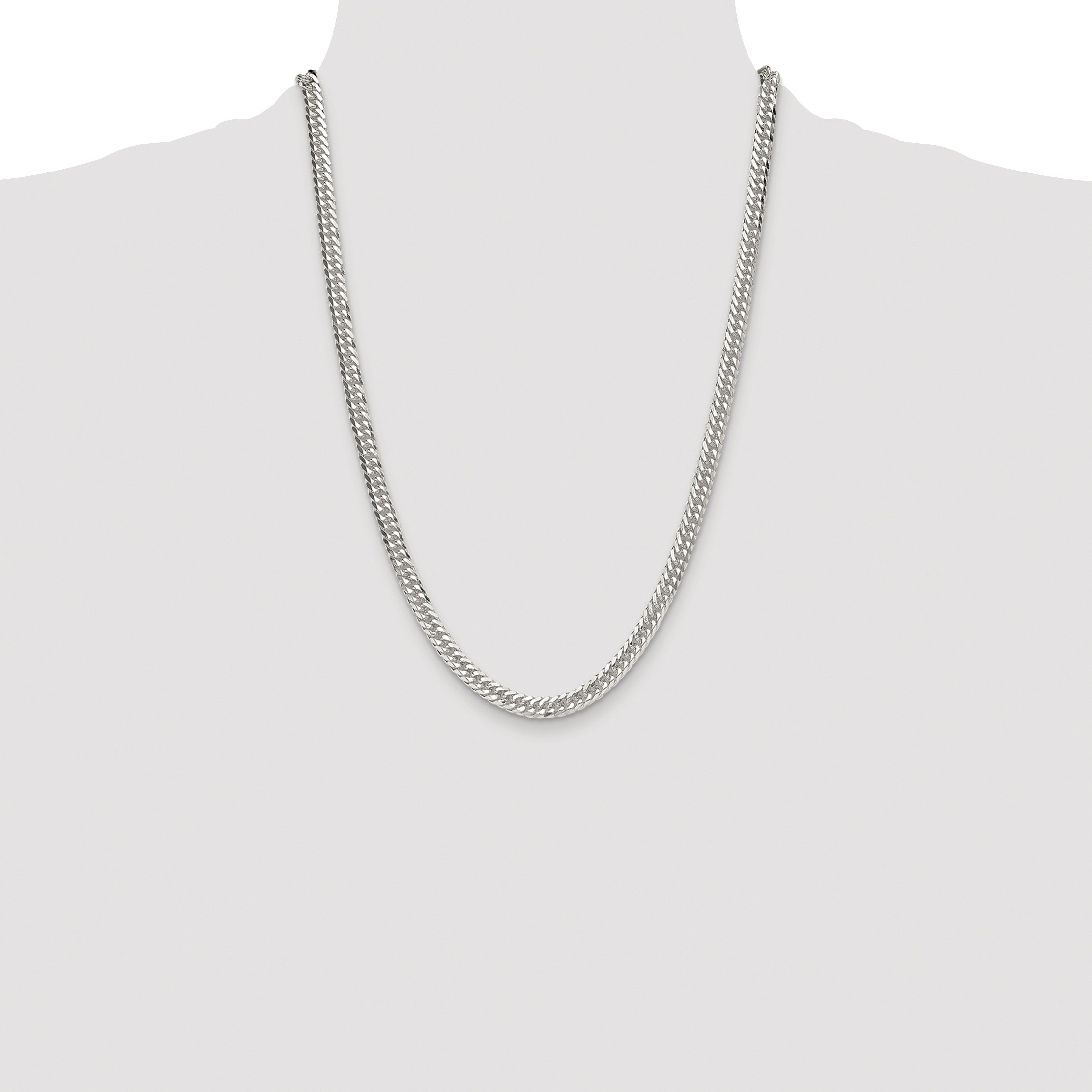 Sterling Silver Rhodium-plated 5.7mm Double Diamond-cut Curb Chain
