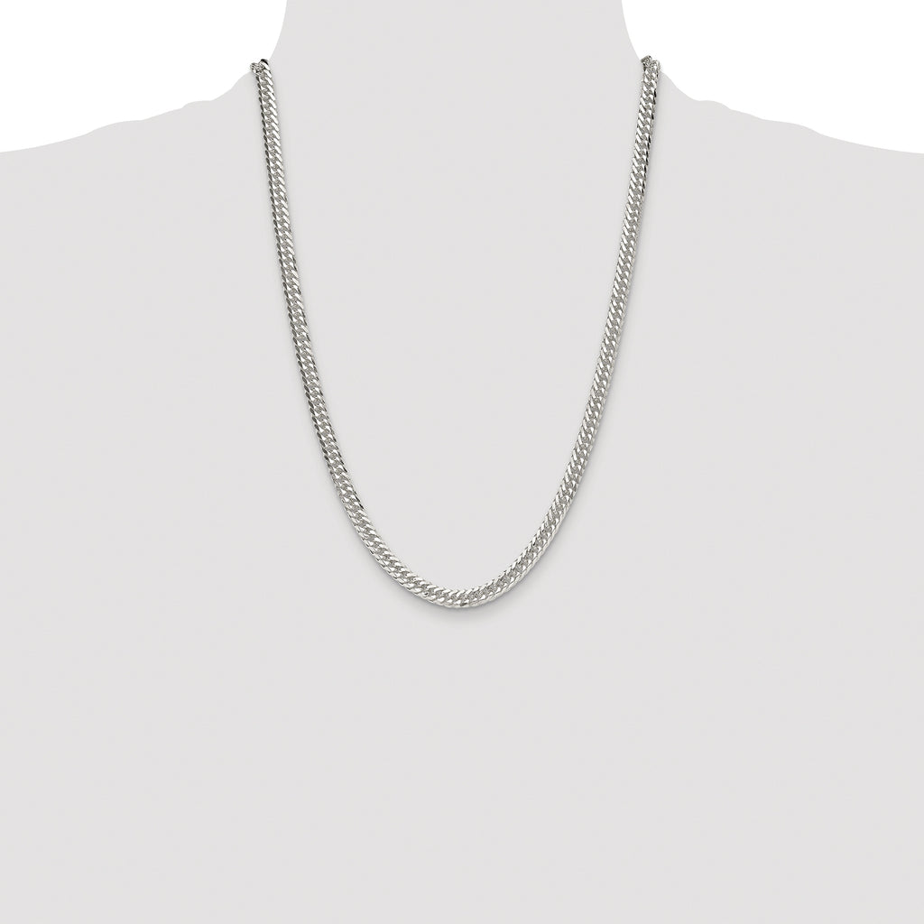 Sterling Silver Rhodium-plated 5.7mm Double Diamond-cut Curb Chain