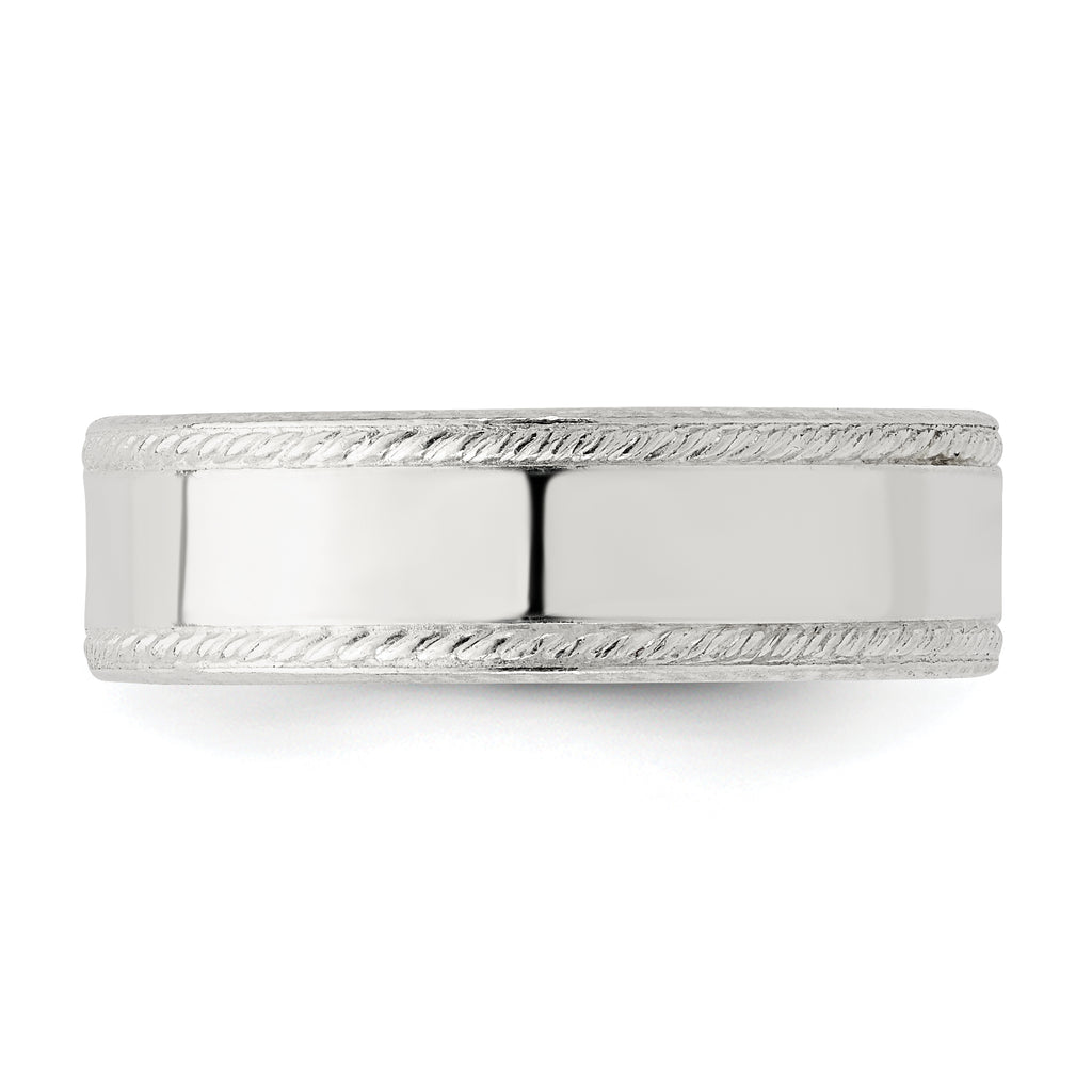Sterling Silver 6mm Flat with Rope Edge Size 12 Band