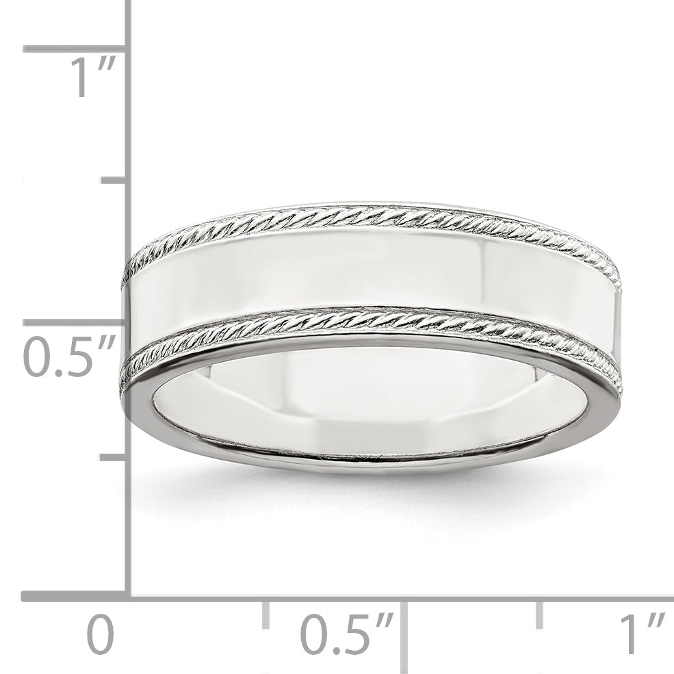 Sterling Silver 6mm Flat with Rope Edge Size 12 Band