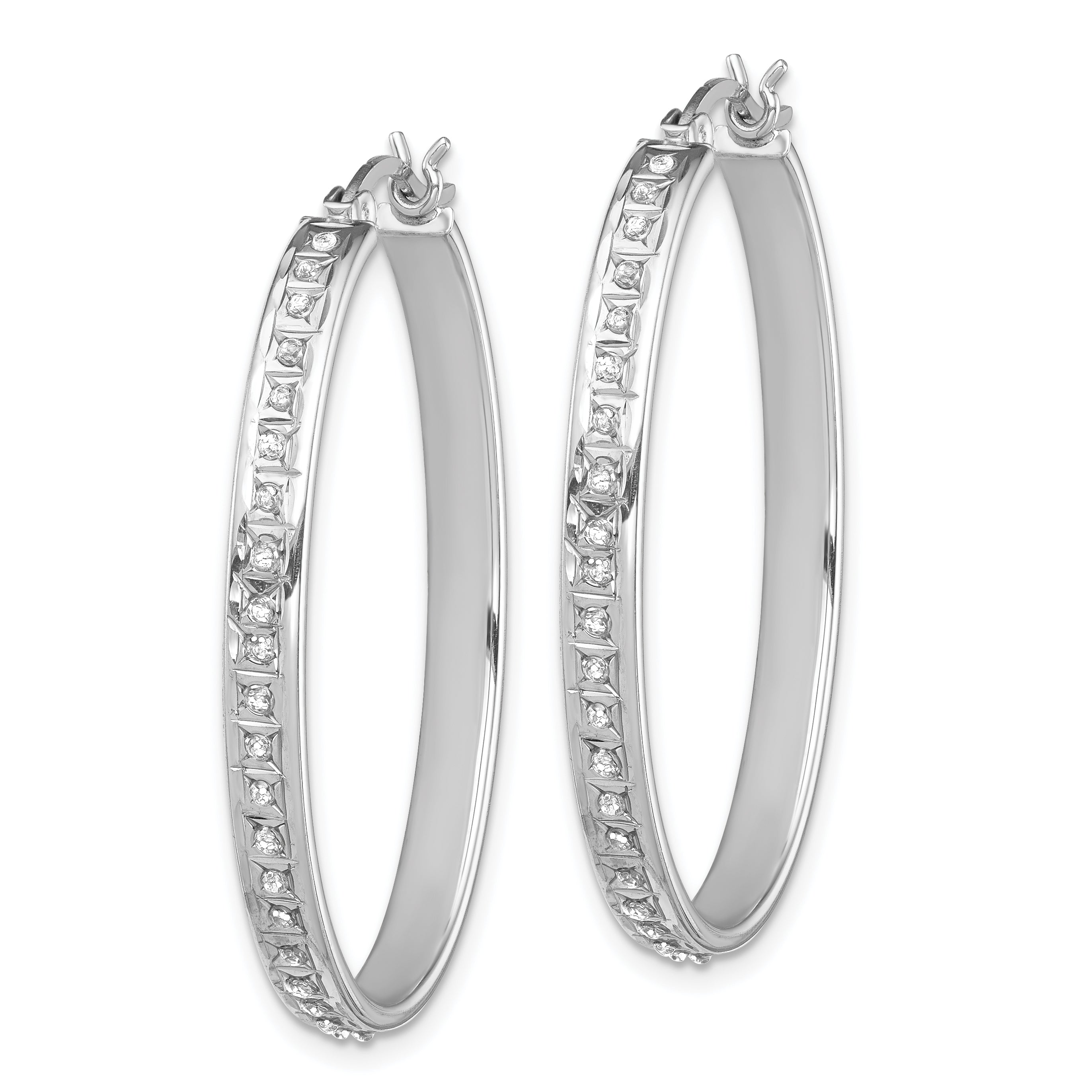 Diamond Fascination Diamond Mystique Sterling Silver Platinum-plated Diamond Oval Hoop Earrings Secondary image