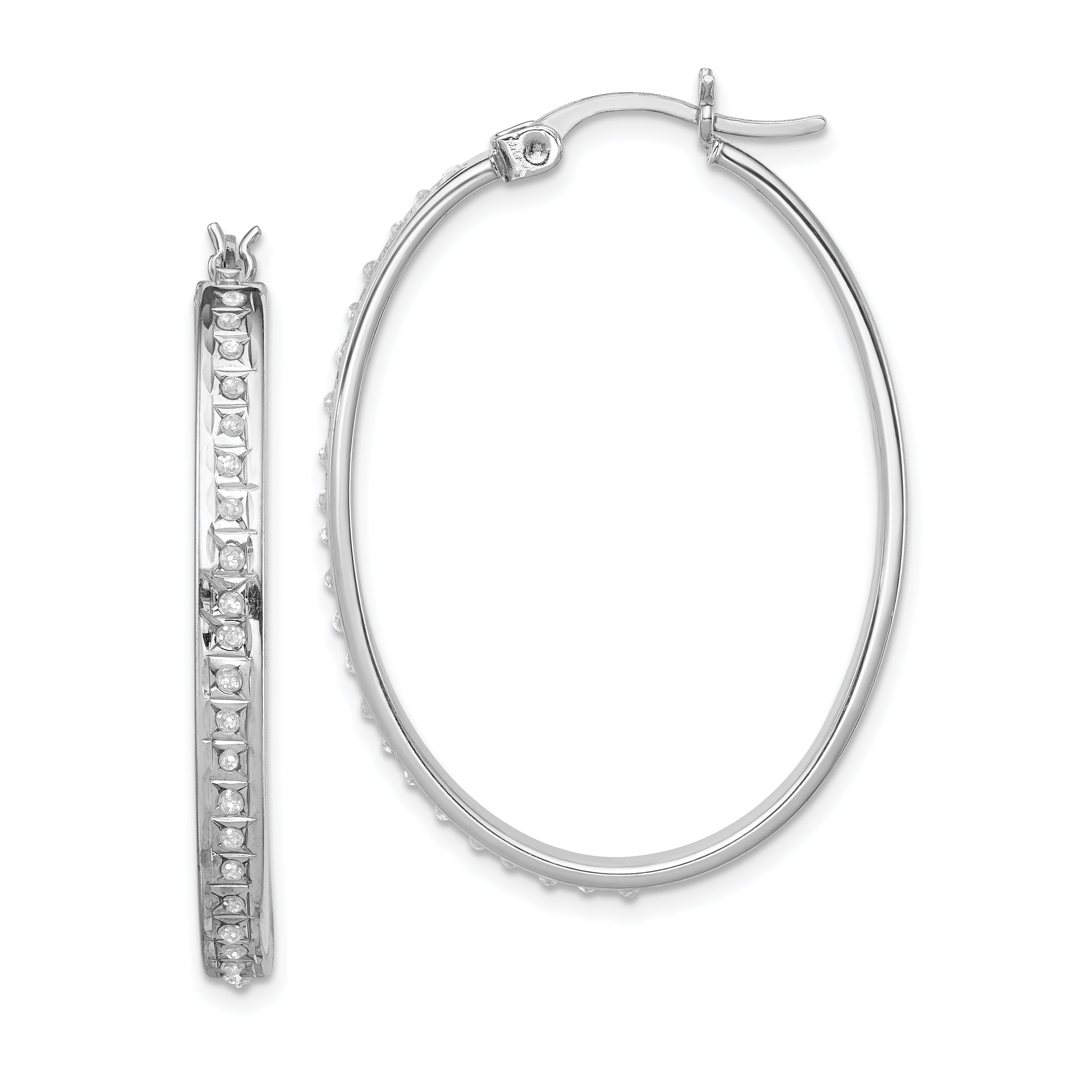Diamond Fascination Diamond Mystique Sterling Silver Platinum-plated Diamond Oval Hoop Earrings Main image