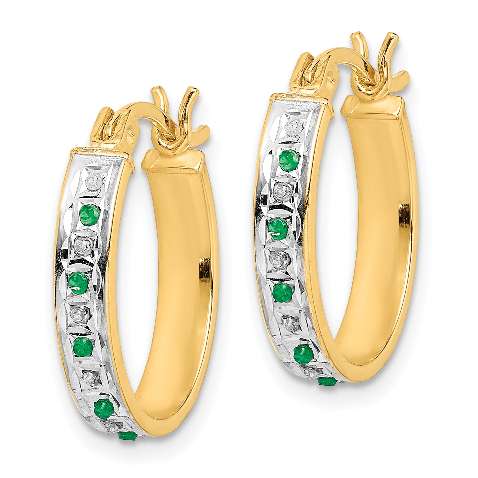 Diamond Fascination Diamond Mystique Sterling Silver 18K Gold-plated Diamond and Emerald Oval Hoop Earrings