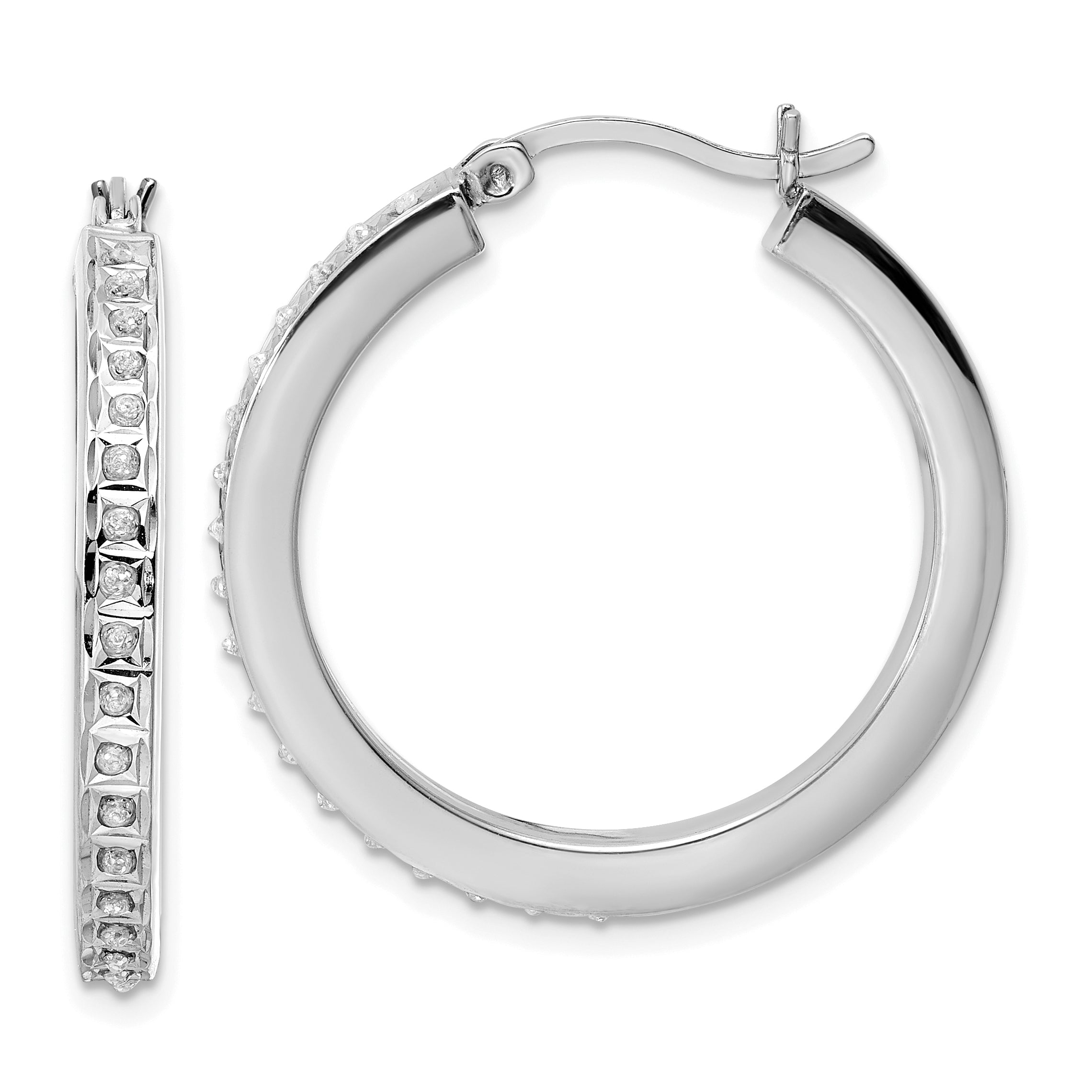 Diamond Fascination Diamond Mystique Sterling Silver Platinum-plated Diamond Hoop Earrings Main image