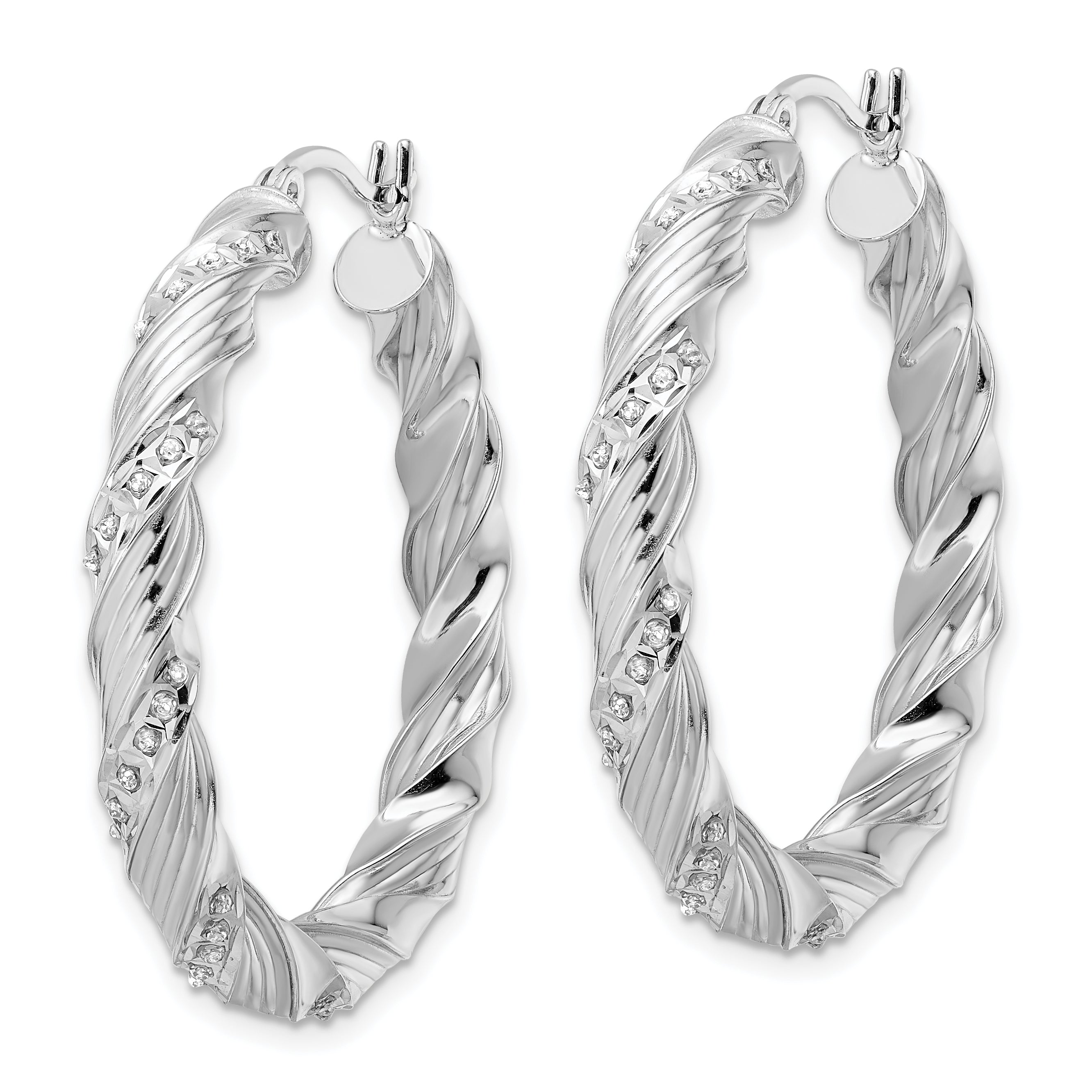 Diamond Fascination Diamond Mystique Sterling Silver Platinum-plated Diamond Twisted Hoop Earrings Secondary image
