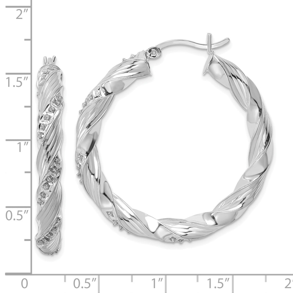 Diamond Fascination Diamond Mystique Sterling Silver Platinum-plated Diamond Twisted Hoop Earrings