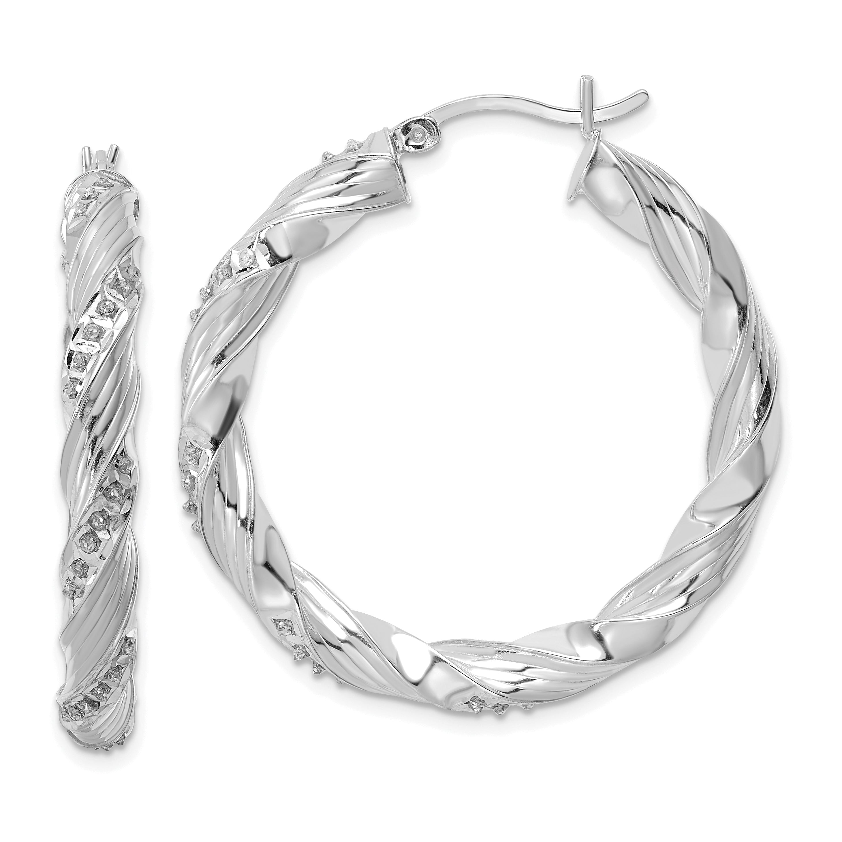 Diamond Fascination Diamond Mystique Sterling Silver Platinum-plated Diamond Twisted Hoop Earrings Main image