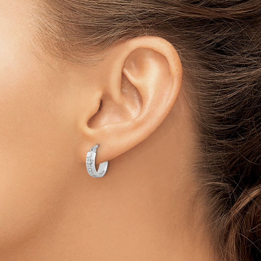 Sterling Silver Platinum-plated Diamond Mystique Hoop Earrings