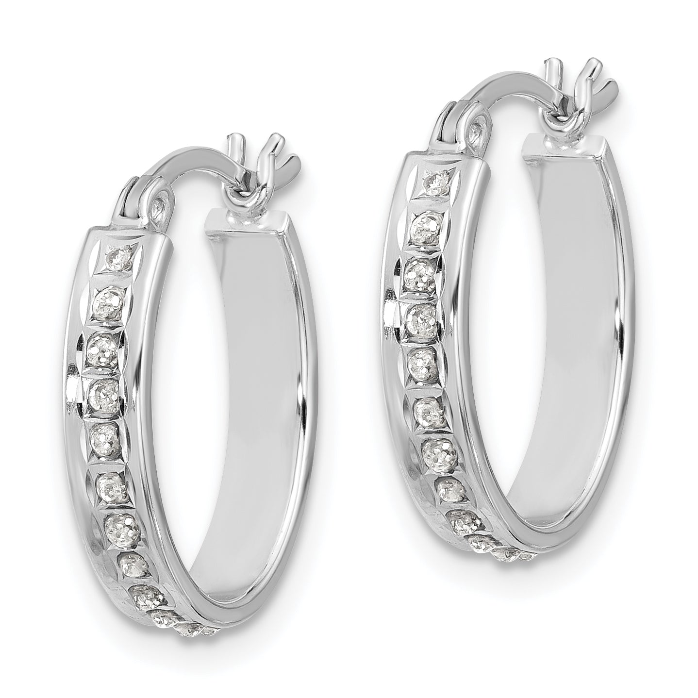 Sterling Silver Platinum-plated Diamond Mystique Oval Hoop Earrings Secondary image