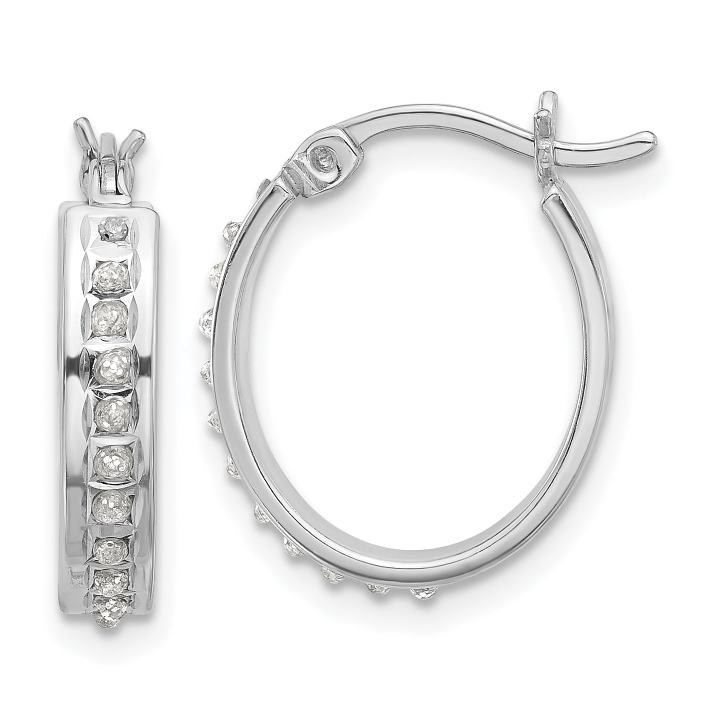 Sterling Silver Platinum-plated Diamond Mystique Oval Hoop Earrings Main image