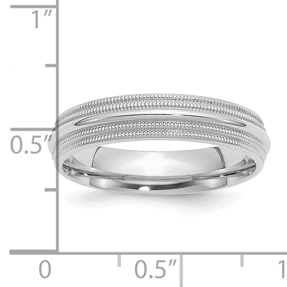 SSilver Rhodium-plated 5mm Comfort Fit Double Milgrain Band