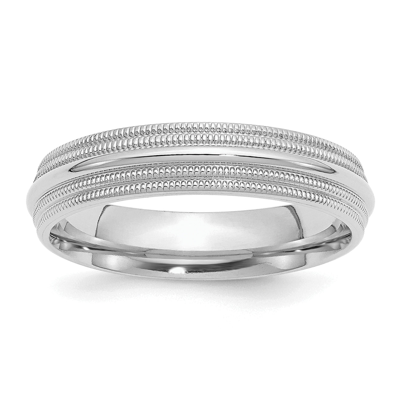 SSilver Rhodium-plated 5mm Comfort Fit Double Milgrain Band