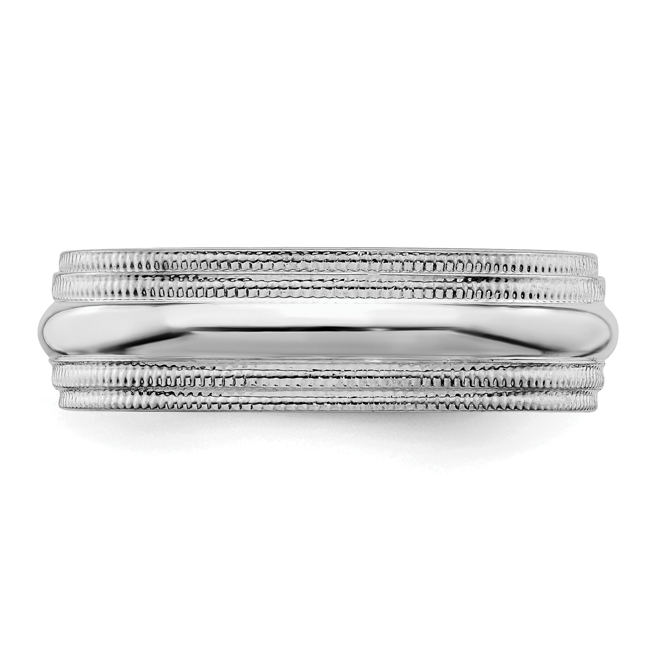Sterling Silver Rhodium-Plated Milgrain Domed Comfort-Fit Wedding Band 6mm