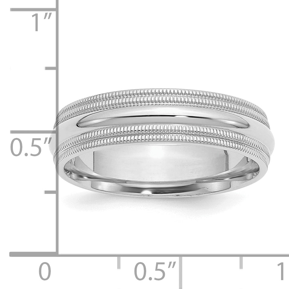 Sterling Silver Rhodium-Plated Milgrain Domed Comfort-Fit Wedding Band 6mm