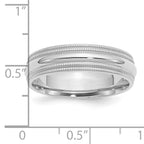 Sterling Silver Rhodium-Plated Milgrain Domed Comfort-Fit Wedding Band 6mm