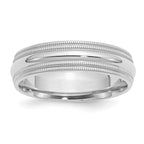 Sterling Silver Rhodium-Plated Milgrain Domed Comfort-Fit Wedding Band 6mm