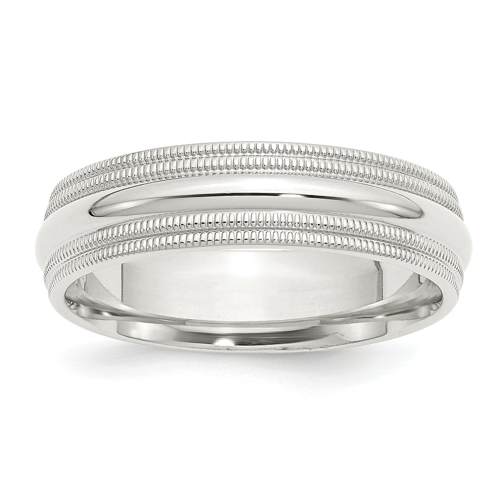 Sterling Silver Milgrain Domed Comfort-Fit Wedding Band 6mm