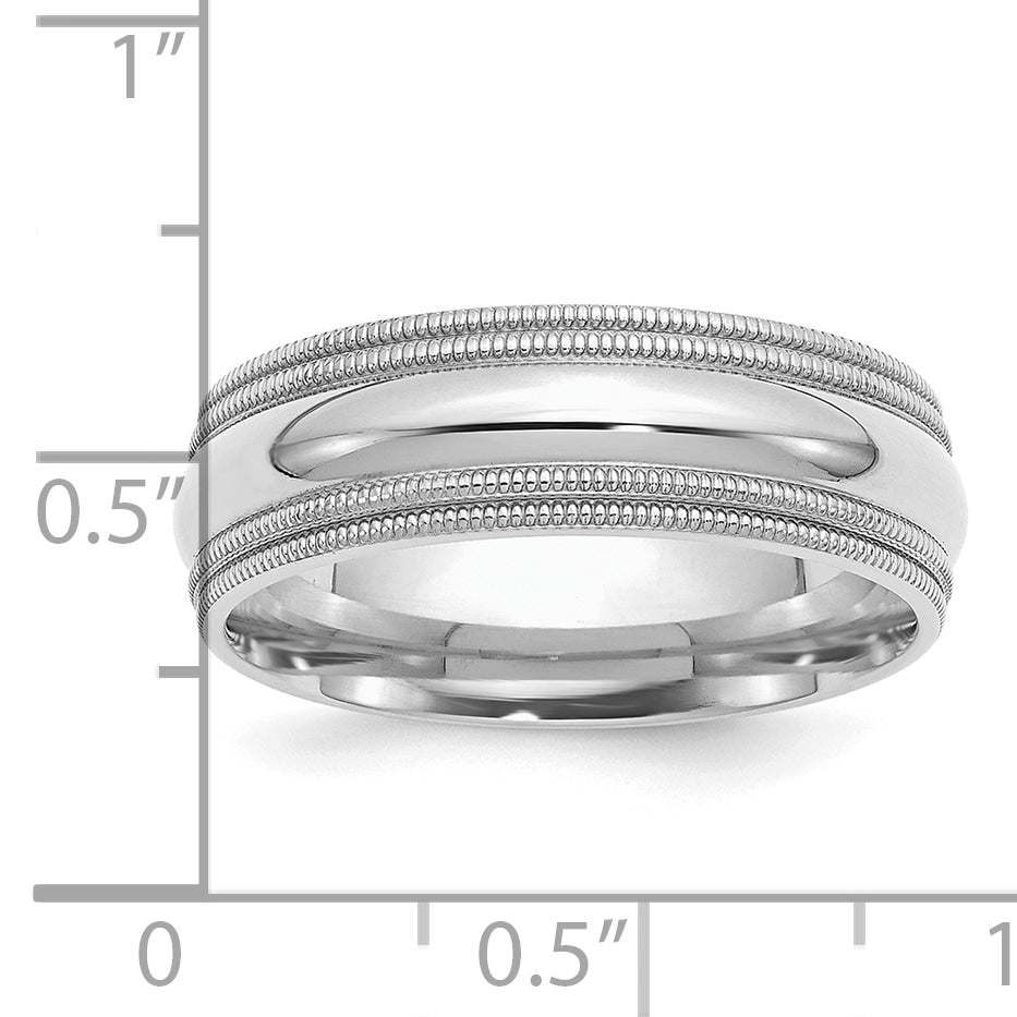 SS Rhodium-plated 7mm Comfort Fit Double Milgrain Size 13.5 Band
