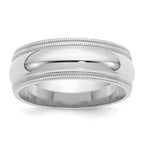 Sterling Silver Rh-plated 8mm Comfort Fit Double Milgrain Band