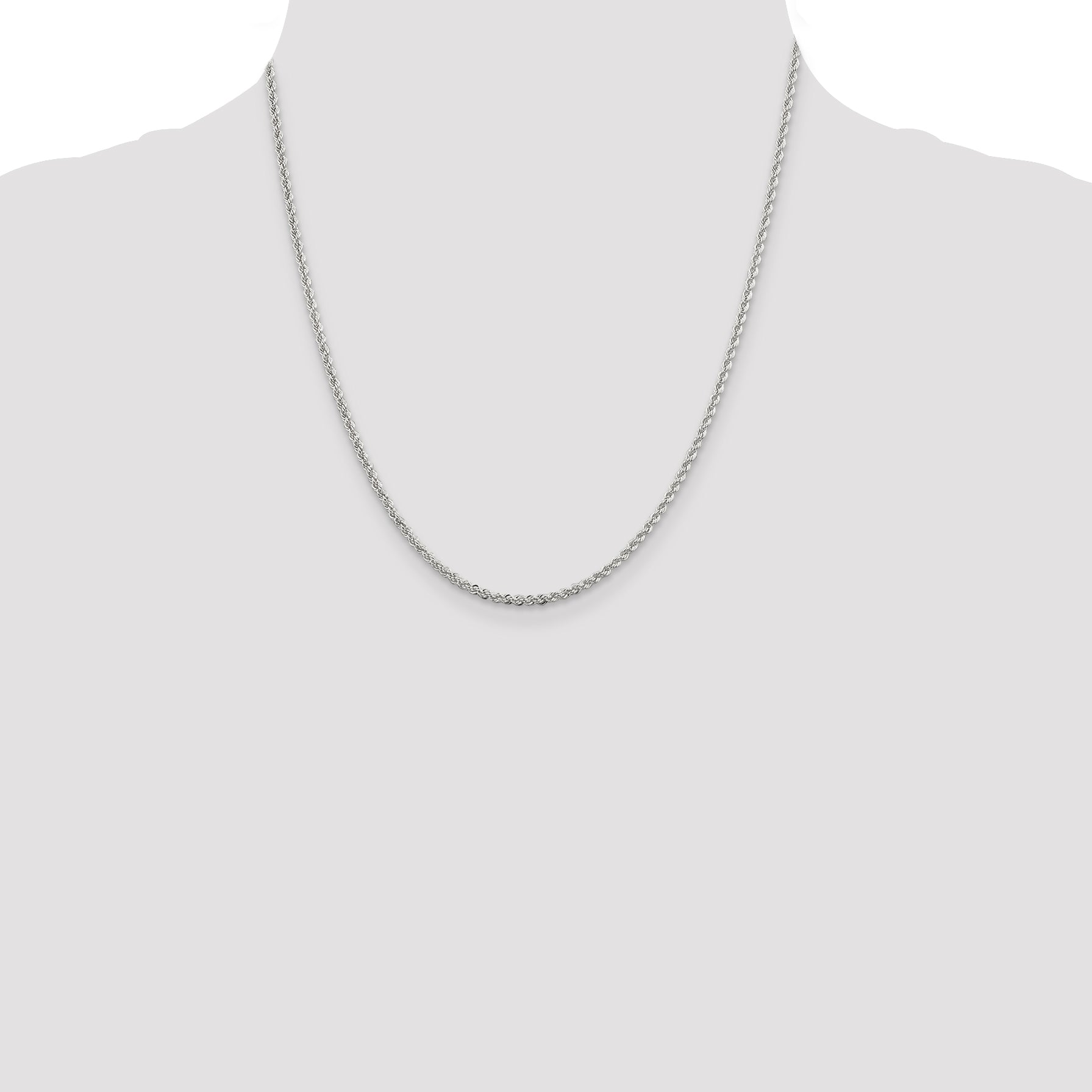 Sterling Silver Rhodium-Plated Rope Chain Necklace 2.3mm