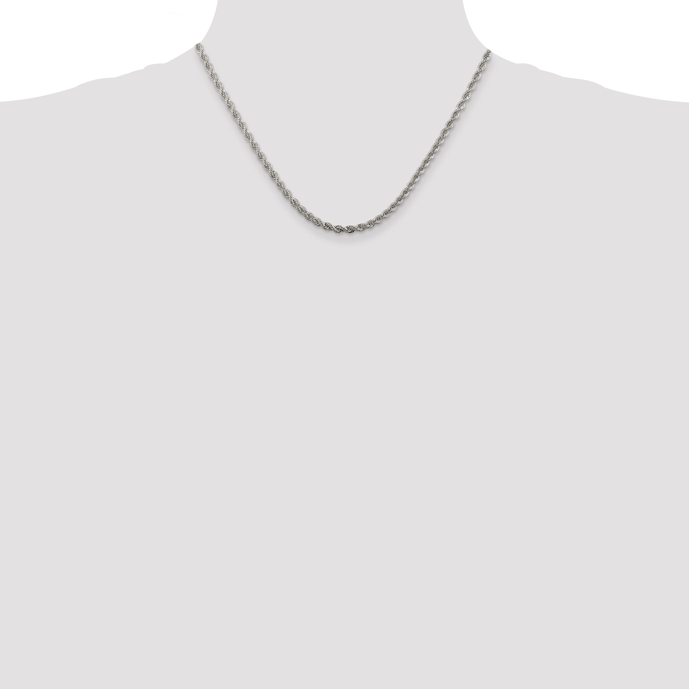 Sterling Silver Rhodium-Plated Rope Chain Necklace 3mm