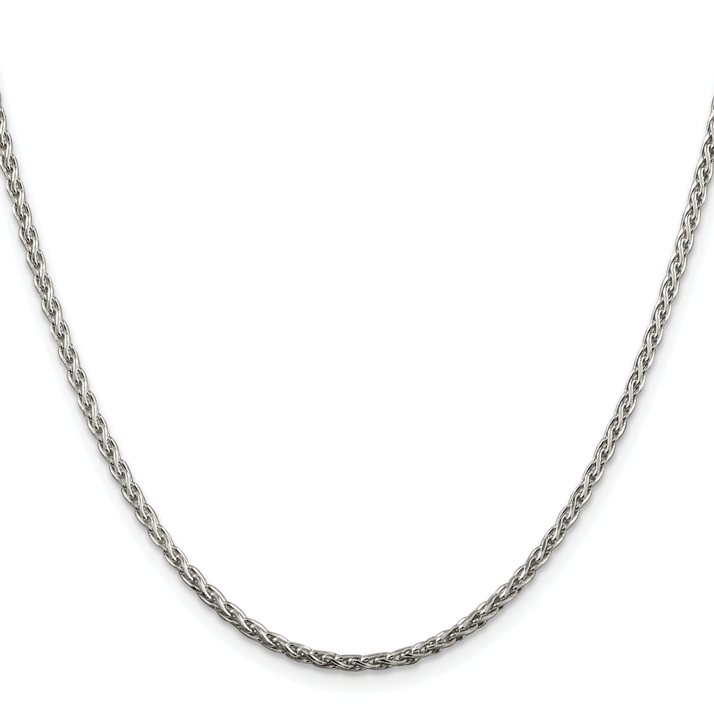 Sterling Silver Rhodium-plated 2mm Diamond-Cut Spiga Chain With Extension ext.