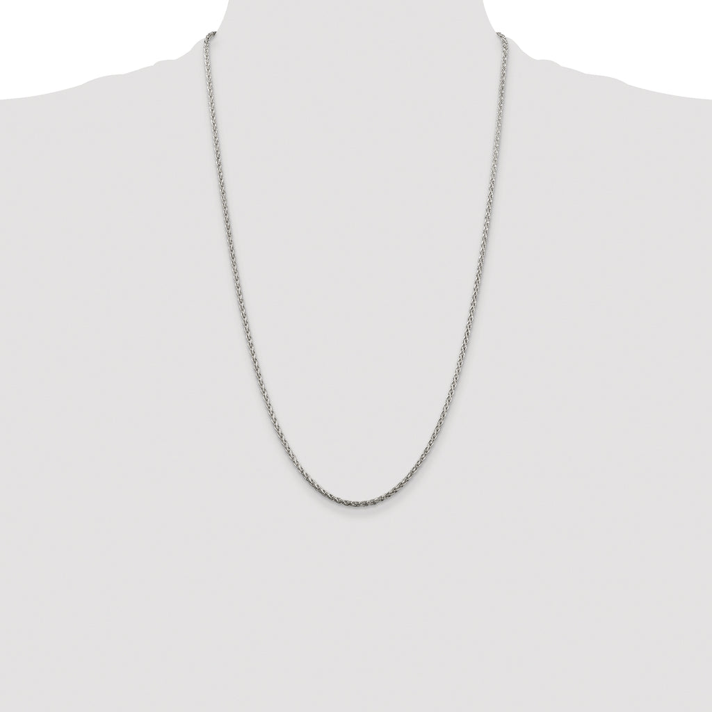 Sterling Silver Rhodium-plated 2mm Diamond-Cut Spiga Chain