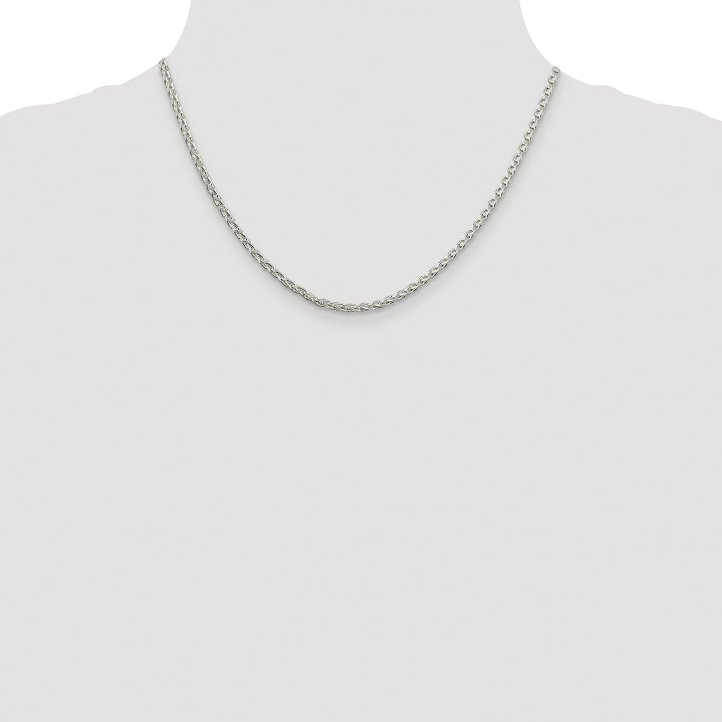 Sterling Silver Rhodium-plated 2.75mm Diamond-cut Spiga Chain