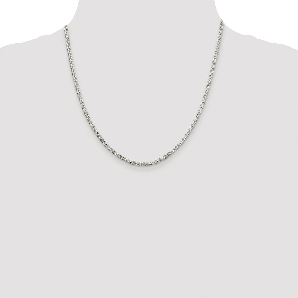 Sterling Silver Rhodium-plated 2.75mm Diamond-cut Spiga Chain