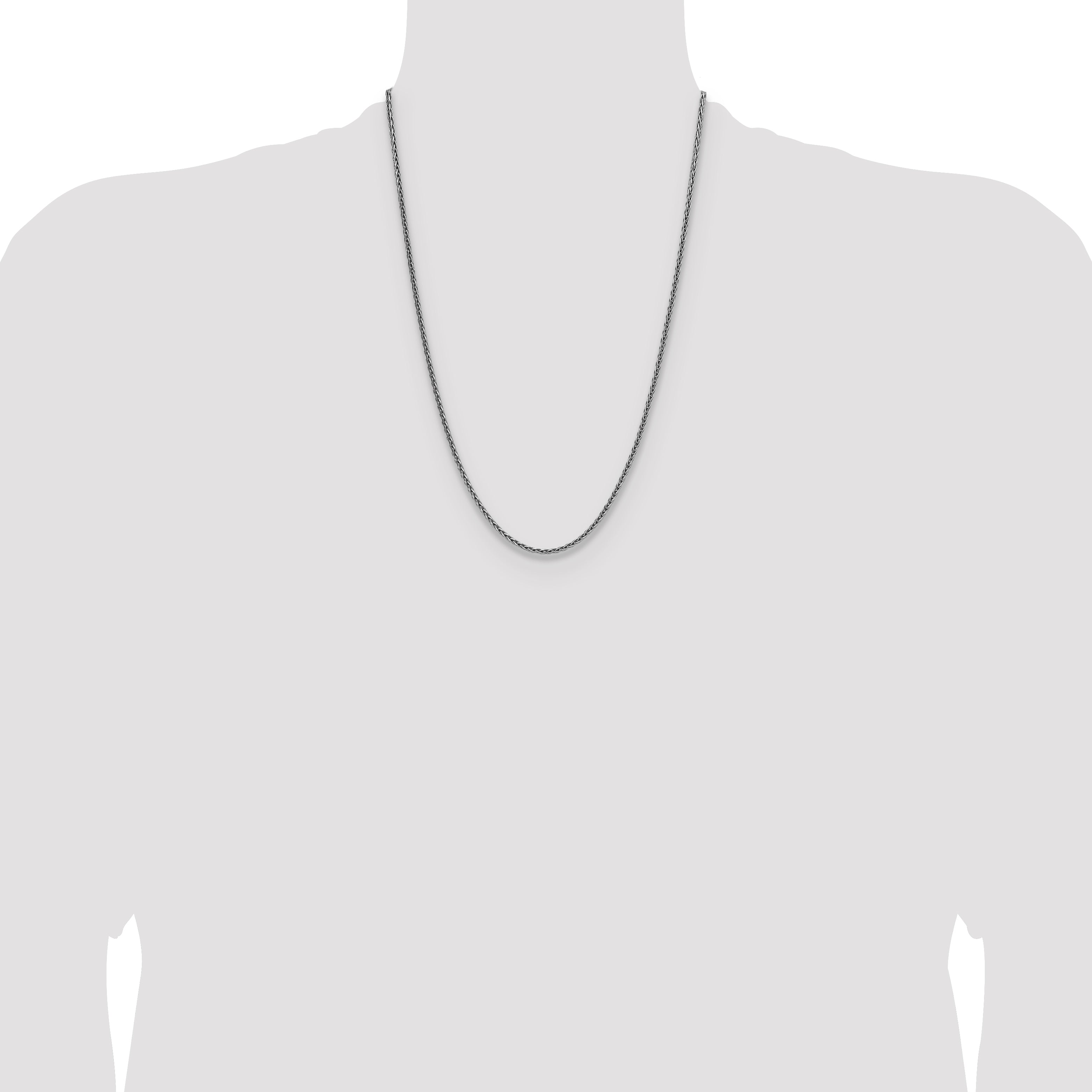 Sterling Silver Rhodium-plated 2.5mm Diamond-cut Square Spiga Chain