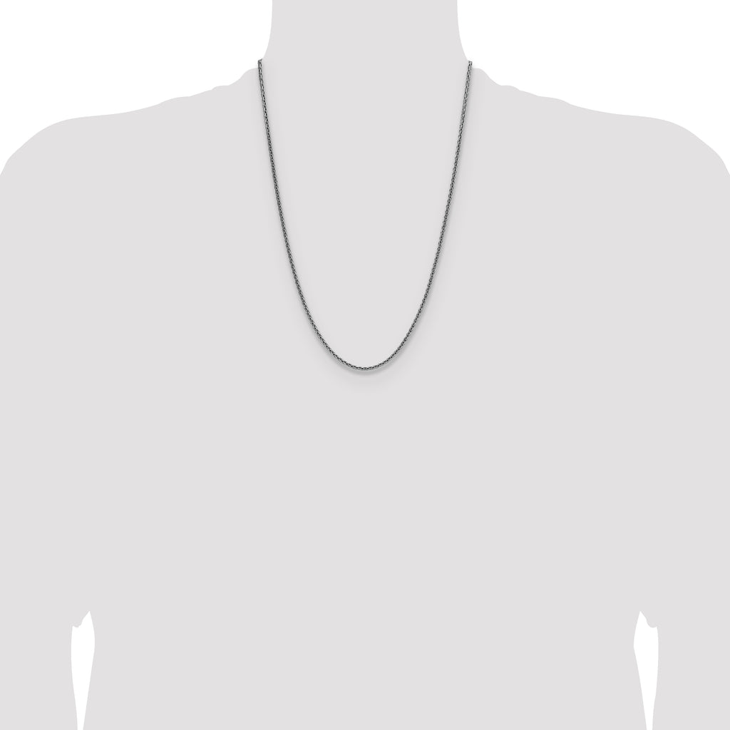 Sterling Silver Rhodium-plated 2.5mm Diamond-cut Square Spiga Chain