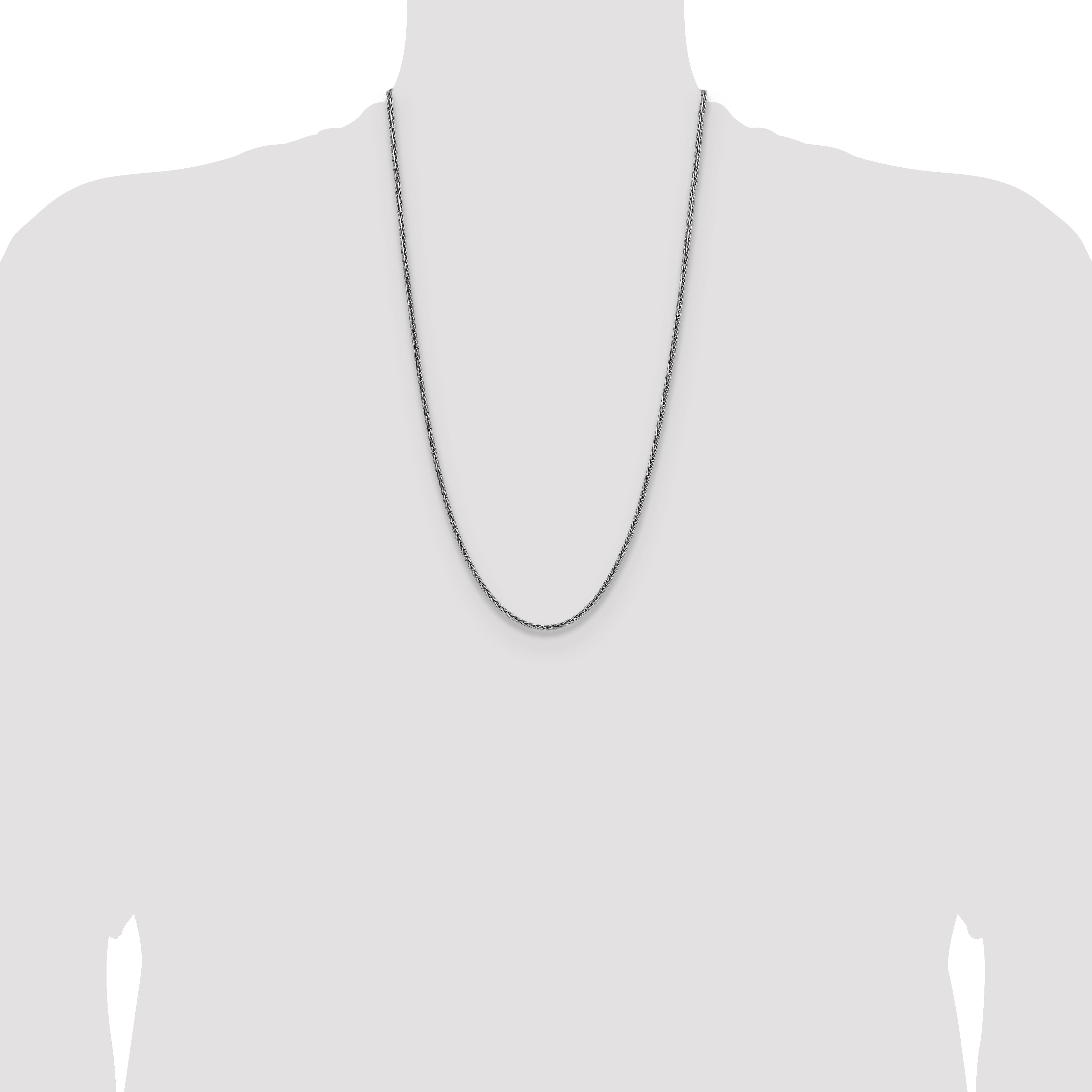 Sterling Silver Rhodium-plated 2.5mm Diamond-cut Square Spiga Chain