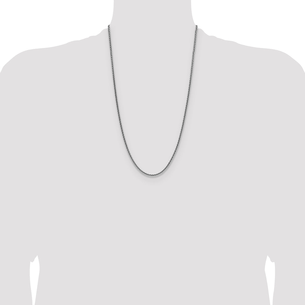 Sterling Silver Rhodium-plated 2.5mm Diamond-cut Square Spiga Chain