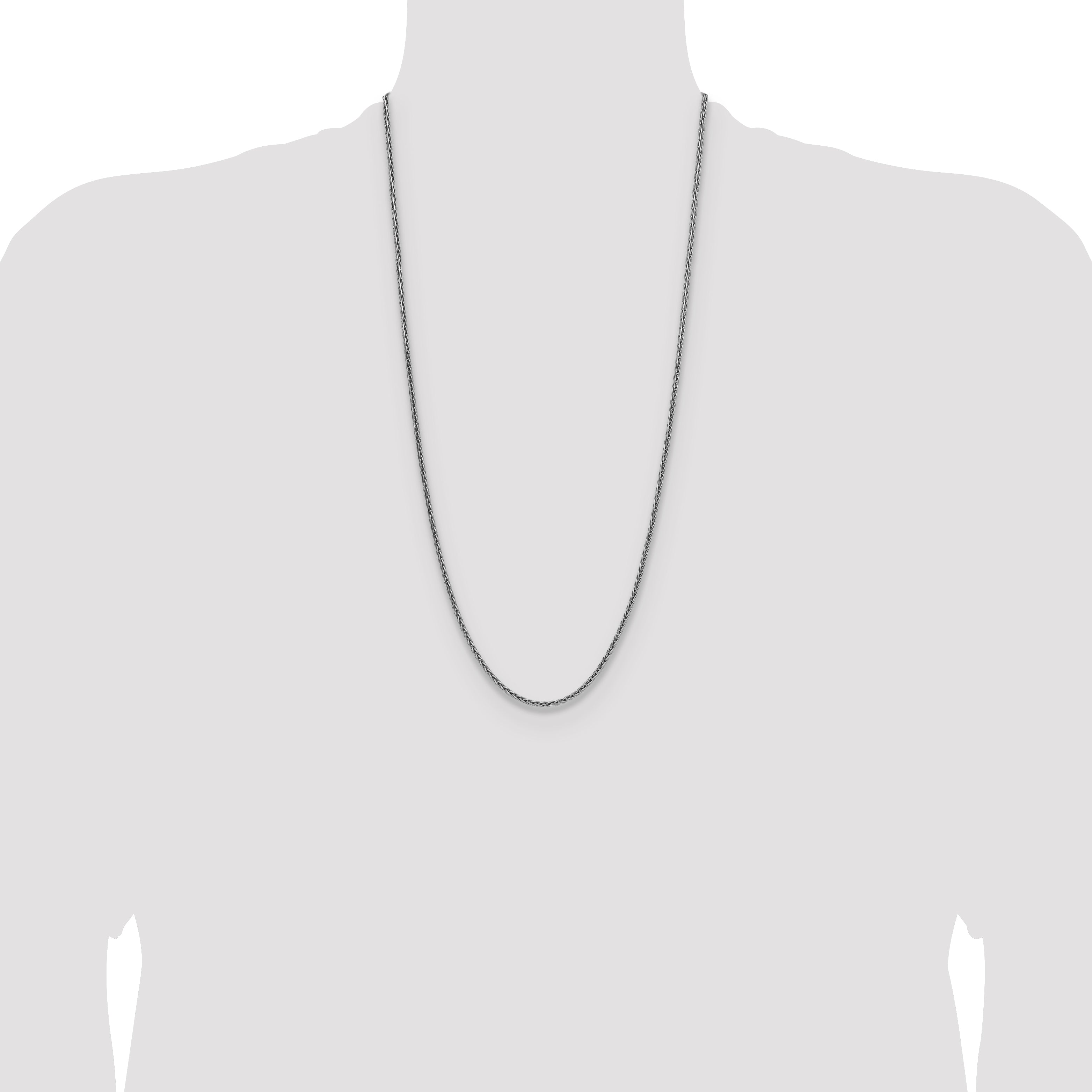 Sterling Silver Rhodium-plated 2.5mm Diamond-cut Square Spiga Chain