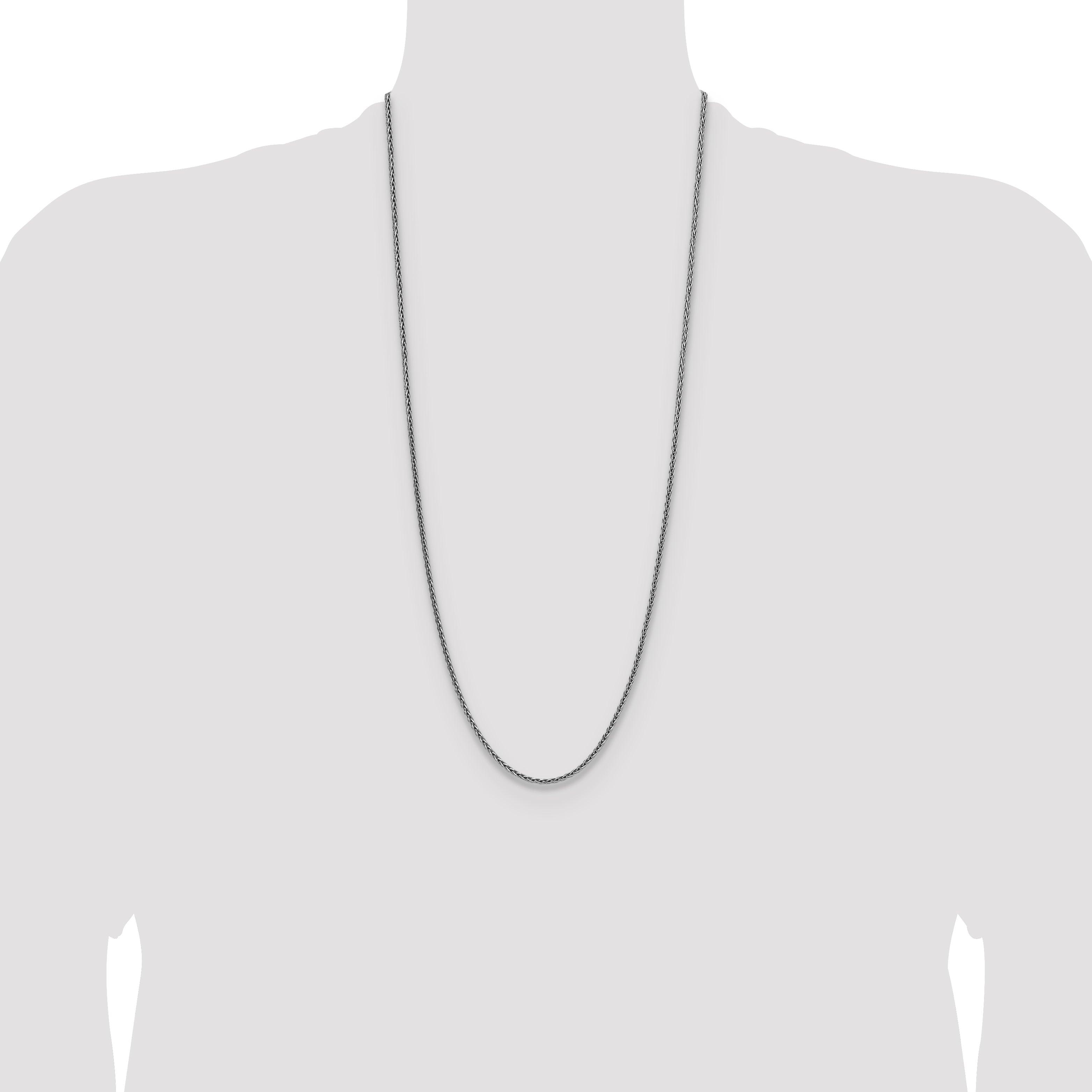 Sterling Silver Rhodium-plated 2.5mm Diamond-cut Square Spiga Chain