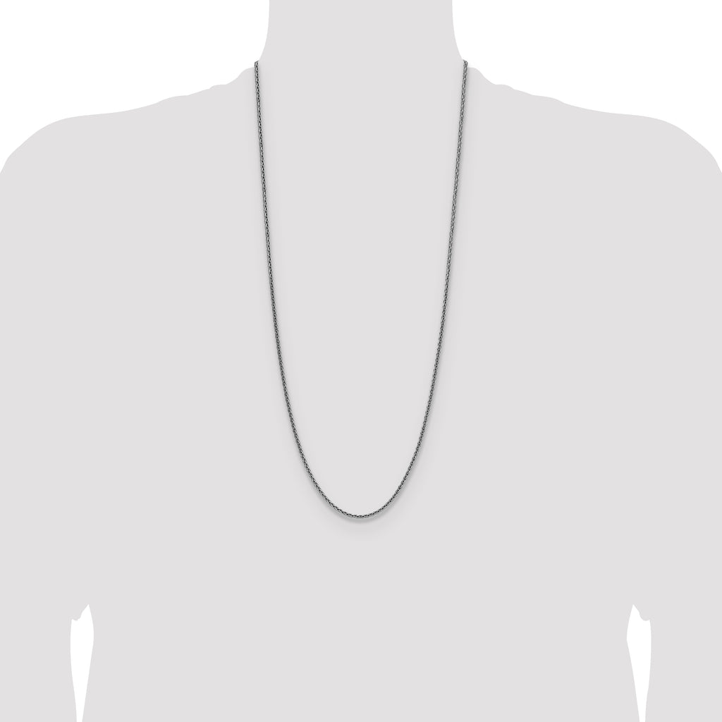 Sterling Silver Rhodium-plated 2.5mm Diamond-cut Square Spiga Chain