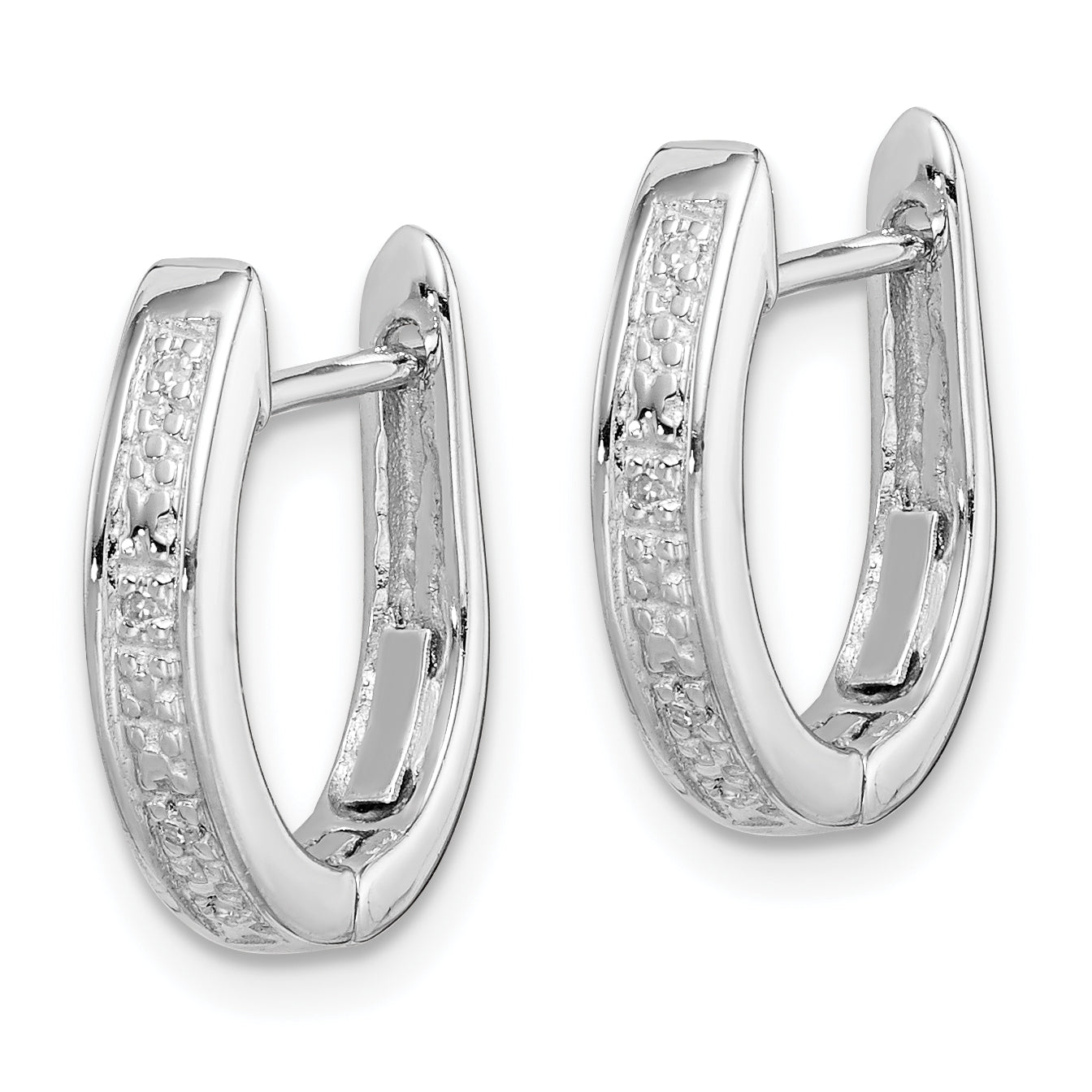 Sterling Silver Rhodium Diamond Hinged Hoop Earrings Secondary image