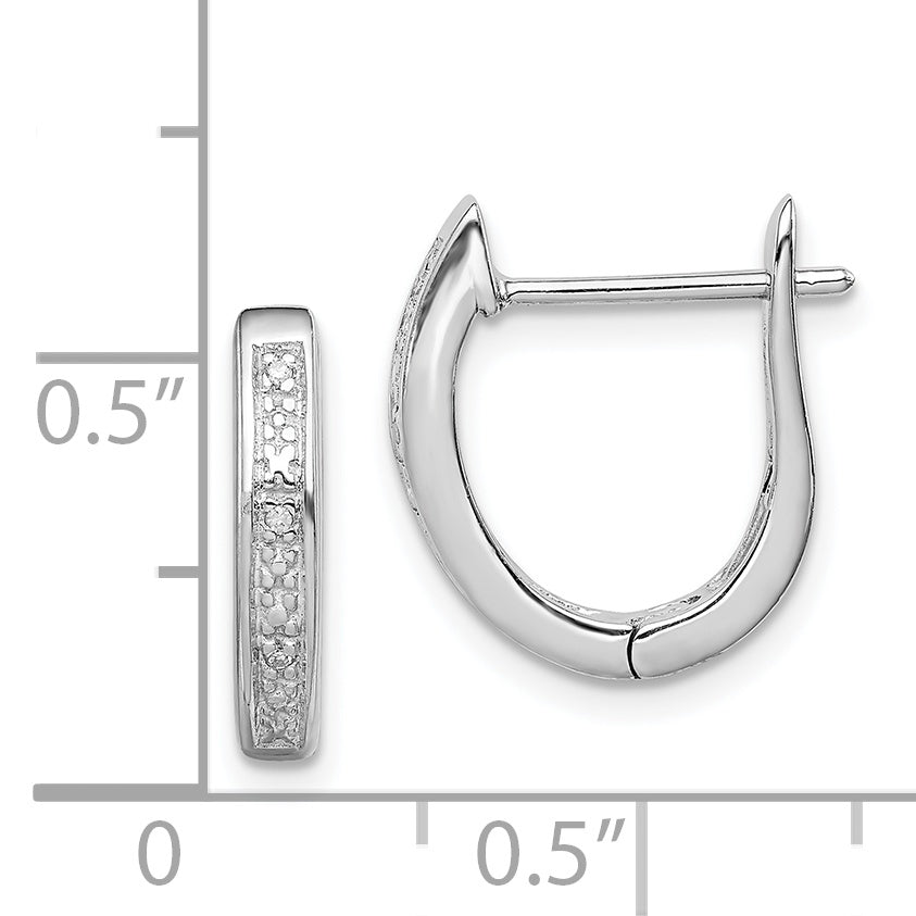 Sterling Silver Rhodium Diamond Hinged Hoop Earrings
