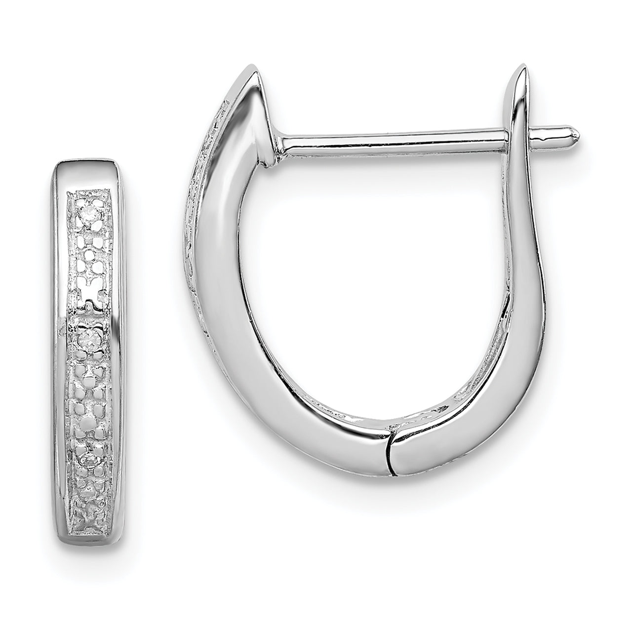 Sterling Silver Rhodium Diamond Hinged Hoop Earrings Main image
