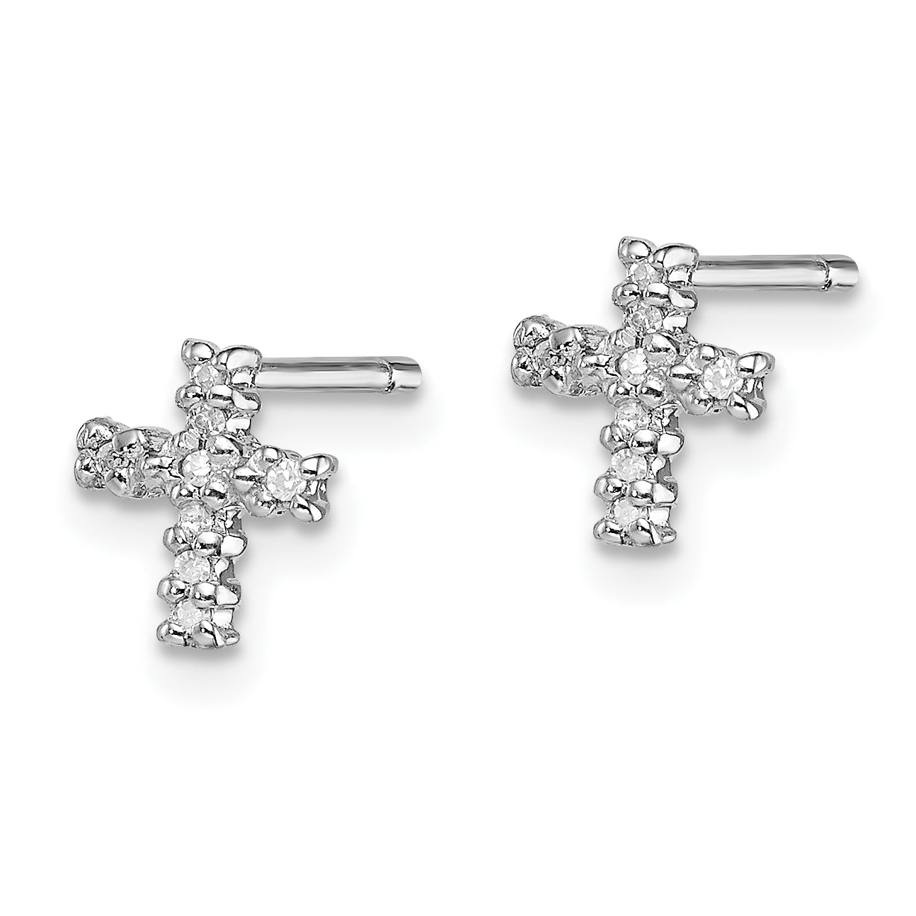 Sterling Silver Rhodium Diamond Cross Post Earrings Secondary image