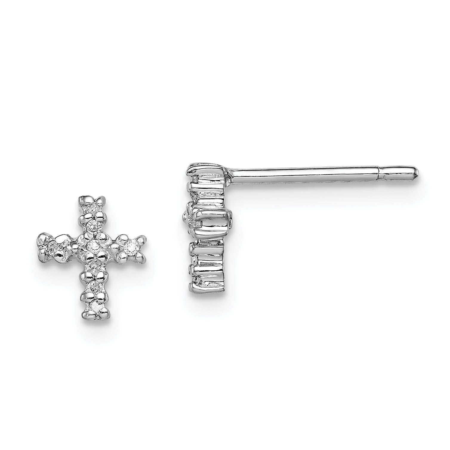 Sterling Silver Rhodium Diamond Cross Post Earrings Main image