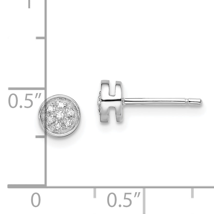 White Night Sterling Silver Rhodium-plated Diamond Circle Post Earrings