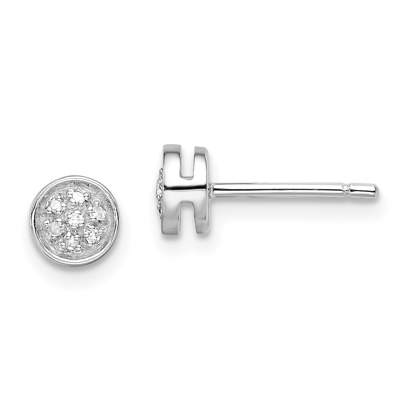 White Night Sterling Silver Rhodium-plated Diamond Circle Post Earrings