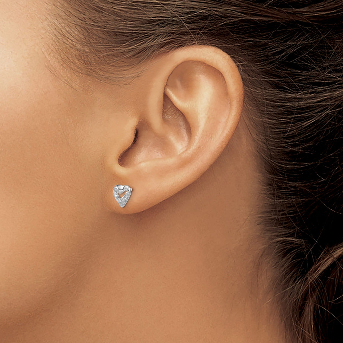Diamond Heart Stud Earrings in Sterling Silver, 6mm (0.01 ct. tw.) - Sophia Jewelers